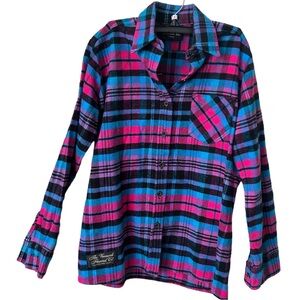 Vermont Flannel Company Plaid Button Down Shirt, Pink/Purple/Aqua/Black, X-small